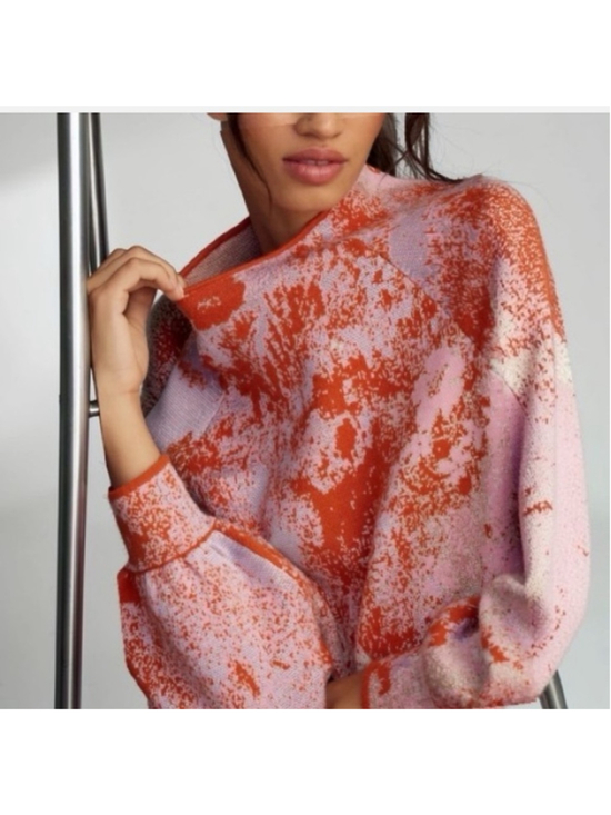 Anthropologie Sweaters - Anthropologie Abstract Metallic Knit Mock Neck Sweater Small Pink Orange Balloon